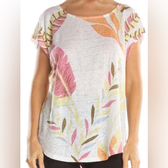 NWT Cynthia Rowley Tropical Leaf Print Cap Sleeve Top in Linen Size XL - Picture 1 of 4